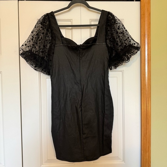 Haute Monde Black Sheer Bubble Sleeve Mini Dress. - Picture 4 of 8
